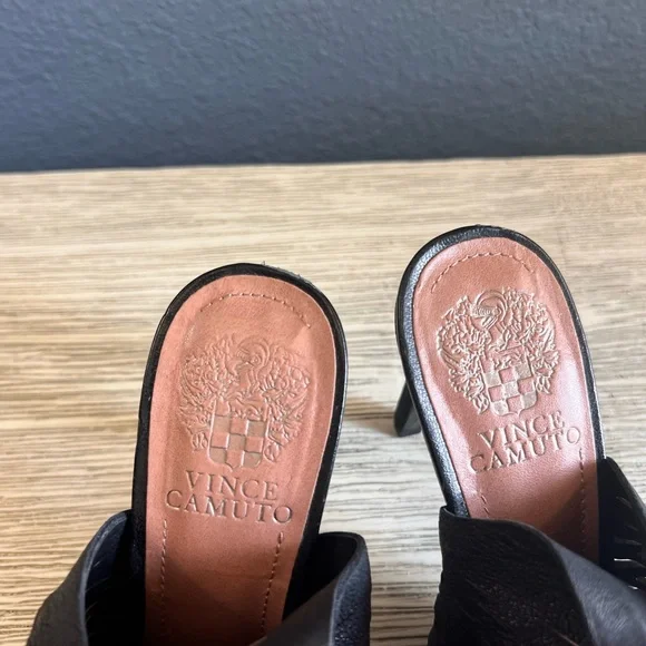 Vince Camuto Kayjay Black Leather Open-Toe Heels - Picture 8 of 9